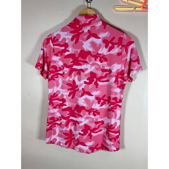 IBKUL Ladies CAMO PINK Short Sleeve Mock Golf Shirt UPF 50 Breathable 3/4 Zip S - Picture 6 of 8